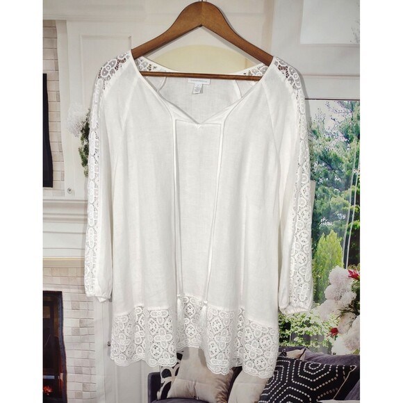 Charter Club Linen Size Large Top Boho Crochet Renaissance Festival Womens - Picture 1 of 8